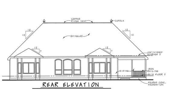 Exterior - Rear Elevation for European House Plan #20-1822 - 3 bed, 3 bath
