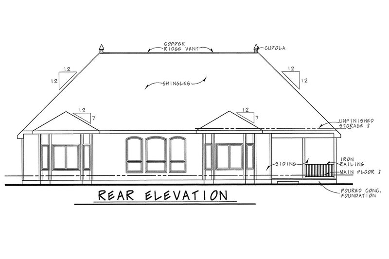 Home Plan - Exterior - Rear Elevation for European House Plan #20-1822 - 3 bed, 3 bath