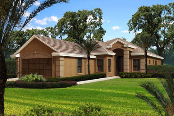 Exterior - Front Elevation for Mediterranean House Plan #420-261 - 3 bed, 2 bath