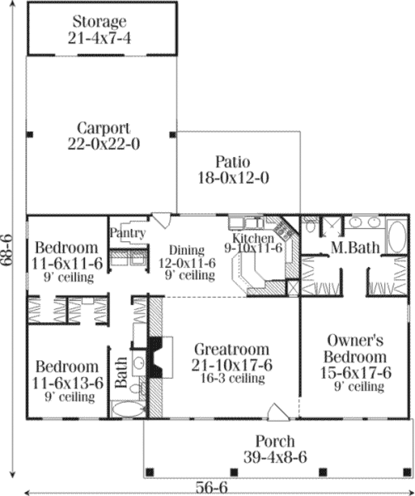Southern Style House Plan 3 Beds 2 Baths 1680 Sq/Ft Plan