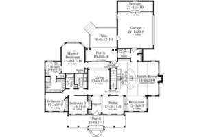Floor Plan - Main Floor for Southern House Plan #406-101 - 3 bed, 2.5 bath