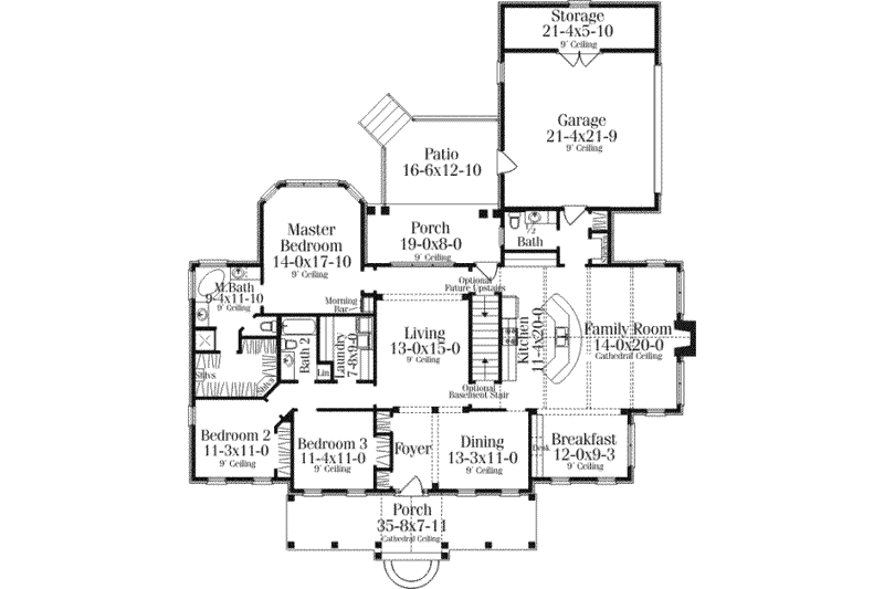 House Design - Floor Plan - Main Floor for Southern House Plan #406-101 - 3 bed, 2.5 bath