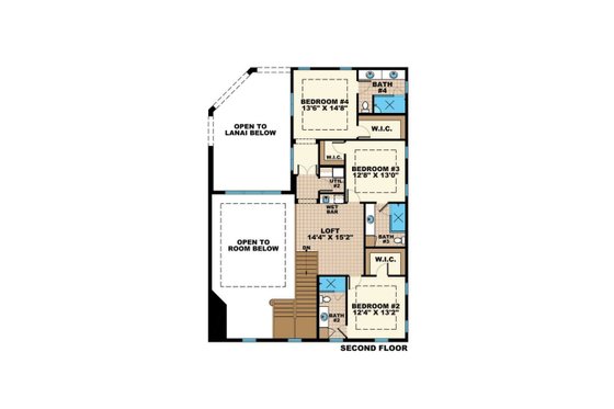 Floor Plan - Upper Floor for Contemporary House Plan #27-544 - 4 bed, 4.5 bath