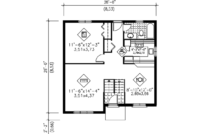 Architectural House Design - Floor Plan - Main Floor for Contemporary House Plan #25-1077 - 3 bed, 1 bath