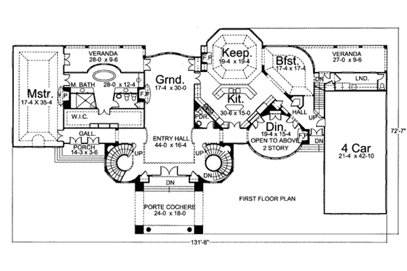 House Blueprint - Floor Plan - Main Floor for European House Plan #119-171 - 5 bed, 7.5 bath
