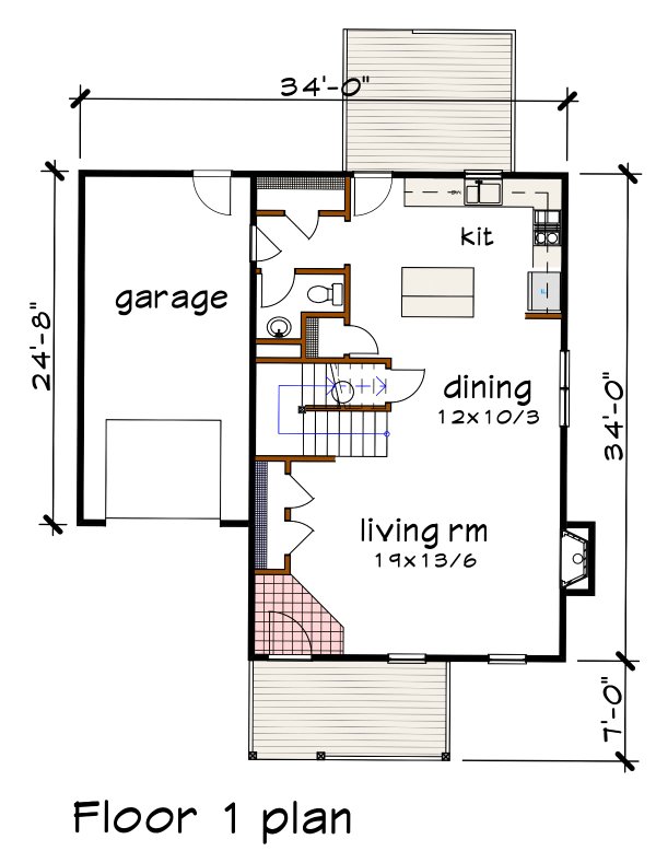House Blueprint - Floor Plan - Main Floor for Modern House Plan #79-376 - 4 bed, 2.5 bath
