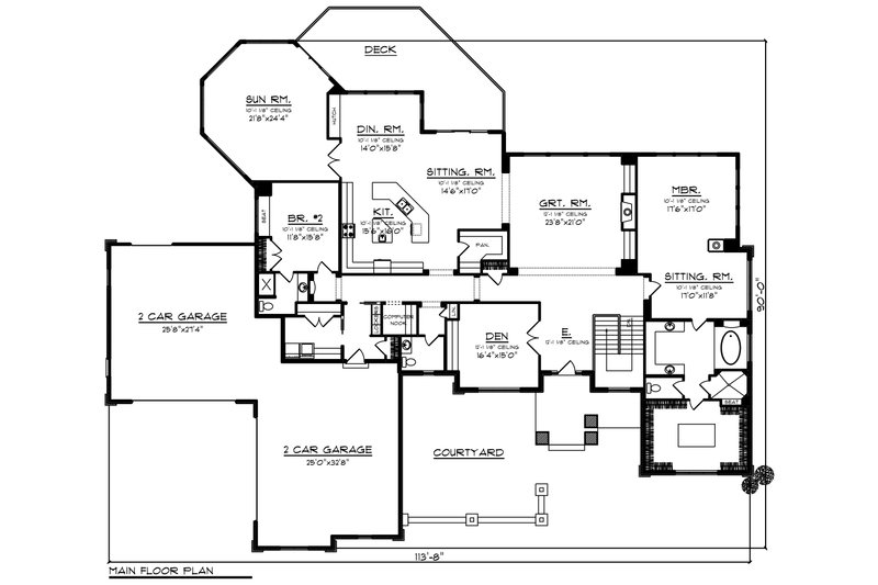 House Design - Floor Plan - Main Floor for Ranch House Plan #70-1548 - 4 bed, 4 bath