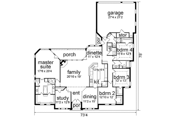 Floor Plan - Main Floor for European House Plan #84-199 - 4 bed, 3 bath