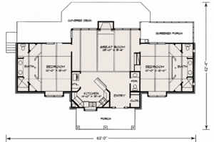 Floor Plan - Main Floor for Ranch House Plan #140-134 - 2 bed, 2.5 bath