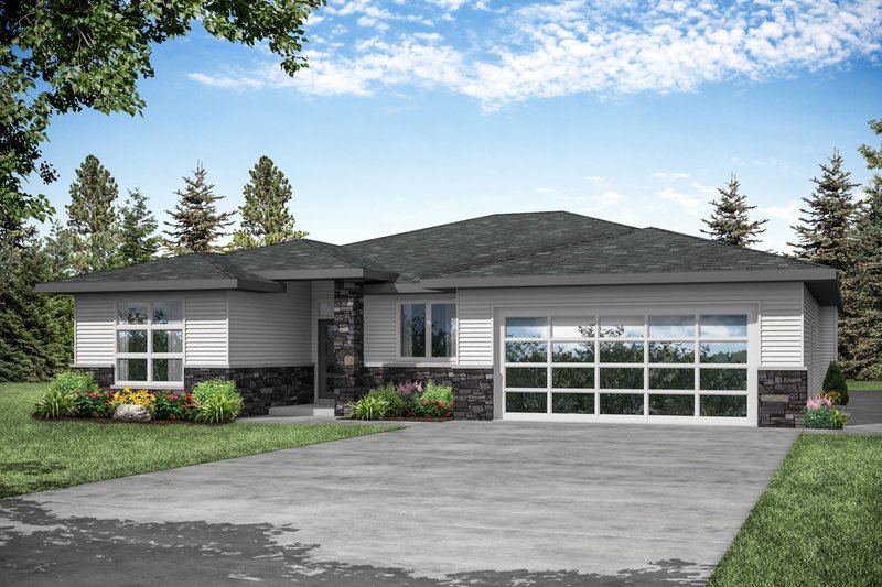 House Blueprint - Prairie Exterior - Front Elevation Plan #124-1195