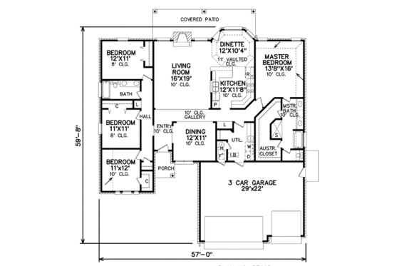 Floor Plan - Main Floor for Traditional House Plan #65-238 - 4 bed, 2 bath