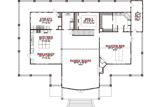 Floor Plan - Main Floor for Craftsman House Plan #63-342 - 2 bed, 2 bath