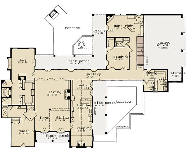 House Blueprint - European Floor Plan - Main Floor Plan #36-475