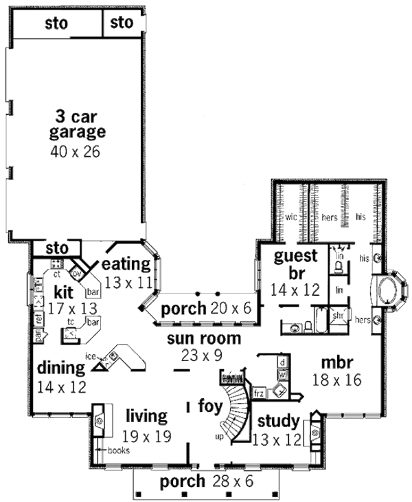 Home Plan - Southern Floor Plan - Main Floor Plan #45-316