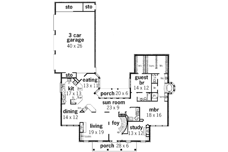 Home Plan - Floor Plan - Main Floor for Southern House Plan #45-316 - 4 bed, 4 bath