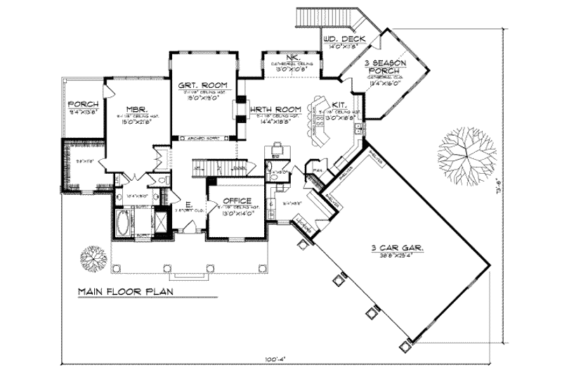 Home Plan - Floor Plan - Main Floor for Farmhouse House Plan #70-538 - 4 bed, 3.5 bath