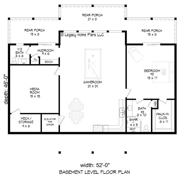 Southern Floor Plan - Lower Floor Plan #932-860