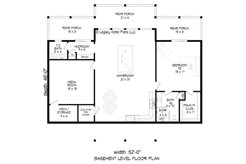Architectural House Design - Floor Plan - Lower Floor for Southern House Plan #932-860 - 3 bed, 3.5 bath