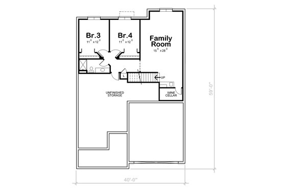 Floor Plan - Lower Floor for Craftsman House Plan #20-2455 - 4 bed, 3 bath
