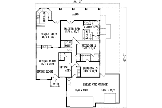 Floor Plan - Main Floor for Adobe / Southwestern House Plan #1-747 - 4 bed, 2 bath