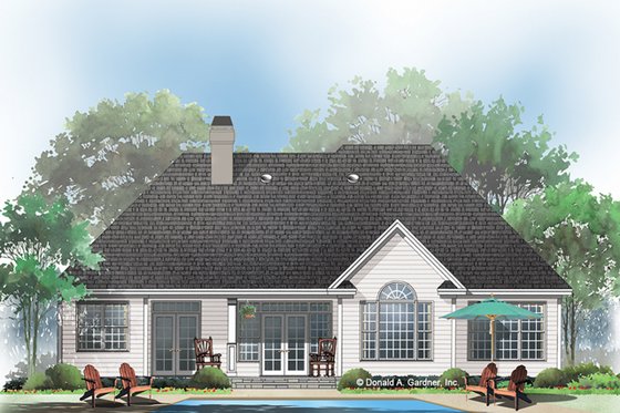 Exterior - Rear Elevation for Ranch House Plan #929-666 - 3 bed, 2.5 bath