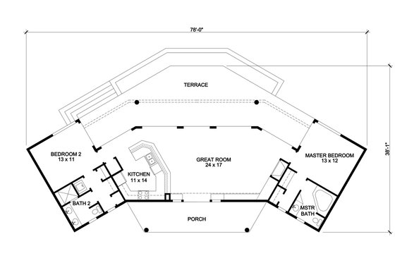 Floor Plan - Main Floor for Contemporary House Plan #140-157 - 2 bed, 2 bath