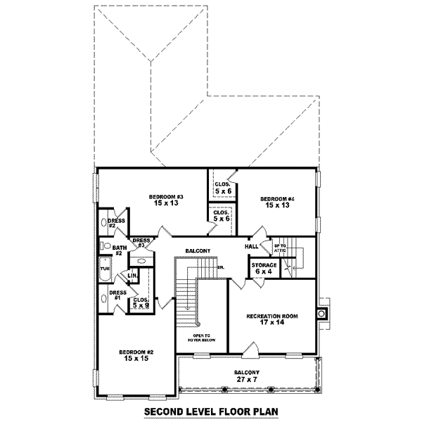 Colonial Floor Plan - Upper Floor Plan #81-1524