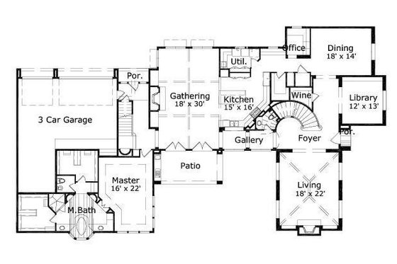 Floor Plan - Main Floor for European House Plan #411-503 - 4 bed, 3.5 bath
