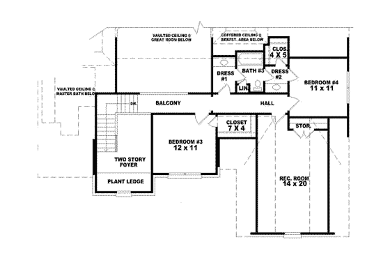 Floor Plan - Upper Floor for European House Plan #81-1007 - 4 bed, 3 bath