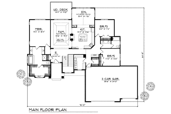 Floor Plan - Main Floor for Traditional House Plan #70-360 - 3 bed, 2 bath