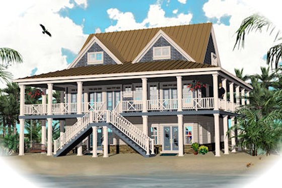 Exterior - Front Elevation for Beach House Plan #81-13792 - 3 bed, 2.5 bath