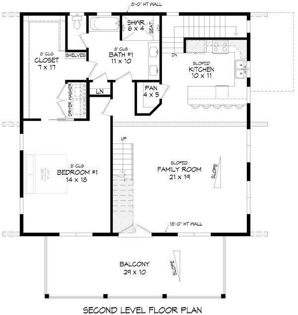 Contemporary Floor Plan - Upper Floor Plan #932-1044