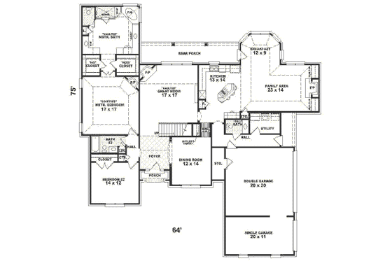 Floor Plan - Main Floor for Traditional House Plan #81-377 - 4 bed, 3.5 bath