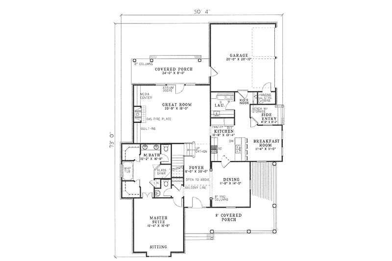 House Blueprint - Floor Plan - Main Floor for Southern House Plan #17-288 - 4 bed, 2.5 bath