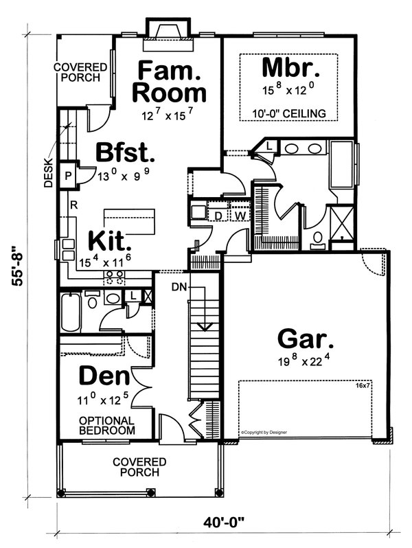 Home Plan - Floor Plan - Main Floor for Cottage House Plan #20-1207 - 2 bed, 2 bath
