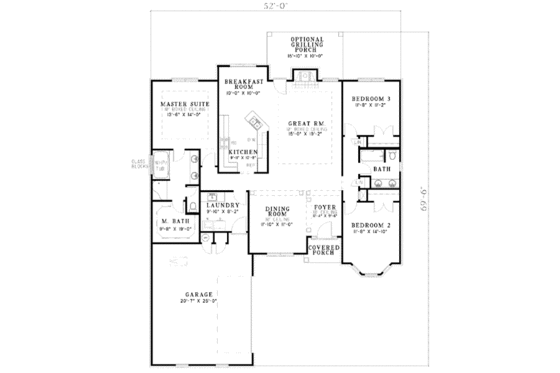 Floor Plan - Main Floor for European House Plan #17-1115 - 3 bed, 2 bath