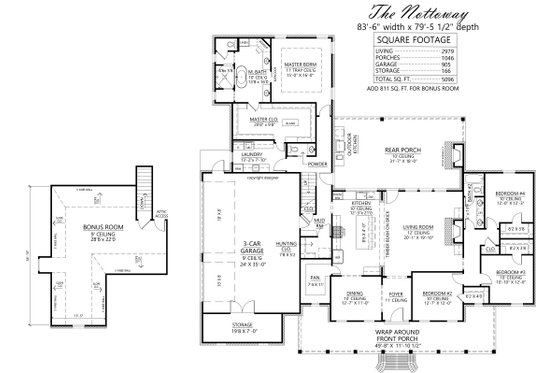 Floor Plan - Main Floor for Farmhouse House Plan #1074-99 - 4 bed, 2.5 bath