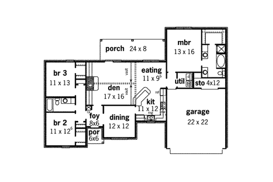 Floor Plan - Main Floor for European House Plan #16-270 - 3 bed, 2 bath