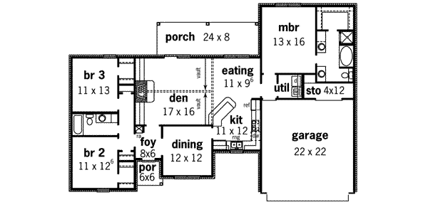 Floor Plan - Main Floor for European House Plan #16-270 - 3 bed, 2 bath