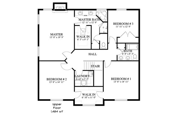 Floor Plan - Upper Floor 1 for Traditional House Plan #1060-8 - 5 bed, 4 bath