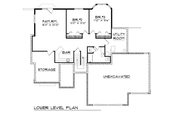 Floor Plan - Lower Floor for Traditional House Plan #70-270 - 3 bed, 2.5 bath