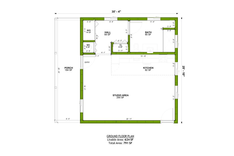 House Blueprint - Floor Plan - Main Floor for Farmhouse House Plan #1106-164, 1 bath