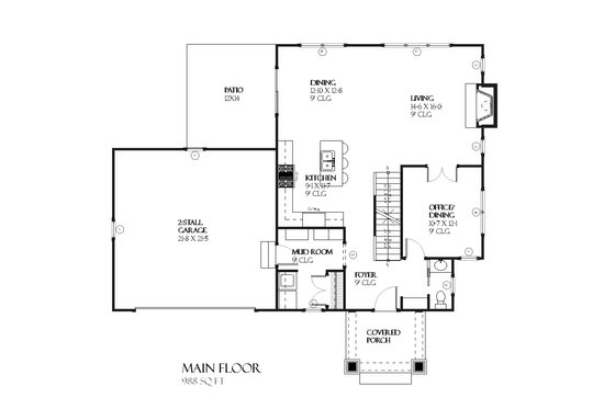 Floor Plan - Main Floor for Craftsman House Plan #901-82 - 4 bed, 2.5 bath
