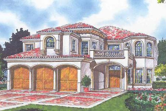 Exterior - Front Elevation for Mediterranean House Plan #420-157 - 6 bed, 5.5 bath