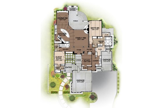 Floor Plan - Main Floor for Prairie House Plan #80-198 - 4 bed, 4.5 bath