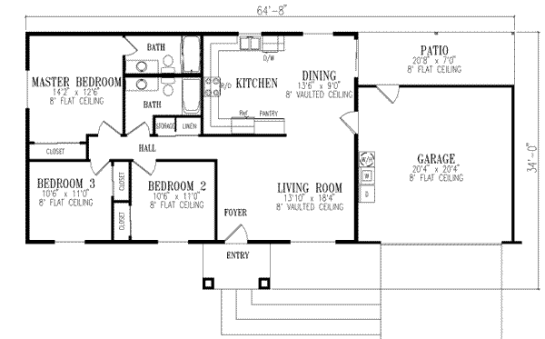 Adobe / Southwestern Floor Plan - Main Floor Plan #1-206