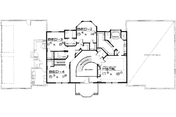 Floor Plan - Upper Floor for Southern House Plan #308-160 - 5 bed, 3.5 bath