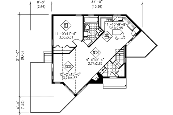 Floor Plan - Main Floor for Contemporary House Plan #25-1089 - 1 bed, 1 bath