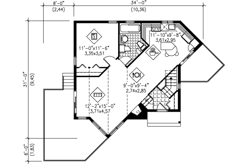 Dream House Plan - Floor Plan - Main Floor for Contemporary House Plan #25-1089 - 1 bed, 1 bath