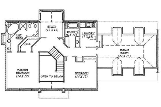 Floor Plan - Upper Floor for European House Plan #5-192 - 2 bed, 2.5 bath